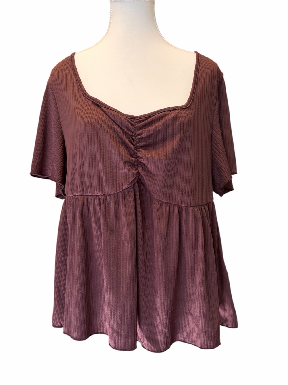 Brown Gathered Front Babydoll Top